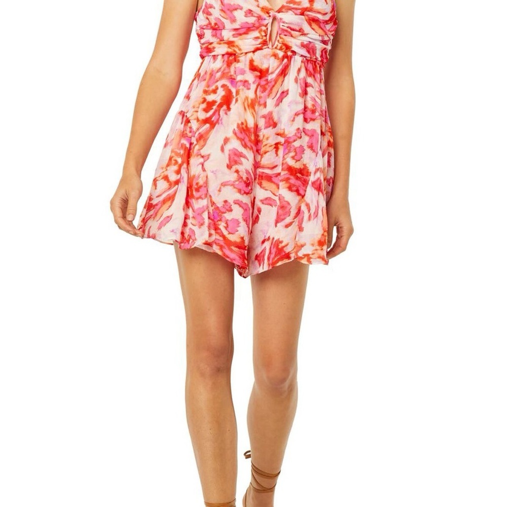 NWT Misa Los Angeles Indira Romper Maldive Marble Red White Floral Keyhole S - Picture 3 of 13